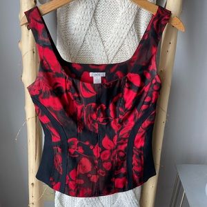 Cachè Red and Black Floral Corset Top